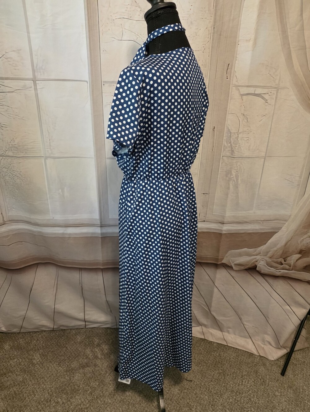 Kohl's Blue Polka Dot Short-Sleeve Maxi Dress - Picture 3 of 7